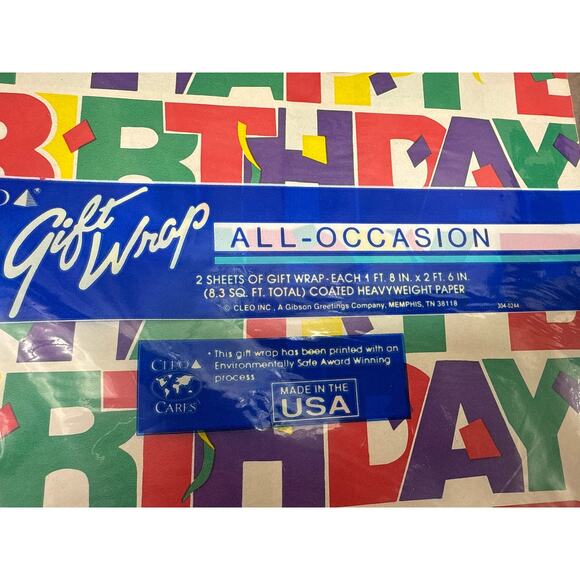 Vintage Cleo Gift Wrap Paper Made In USA All Occasion Happy Birthday Print 90's - Picture 3 of 3